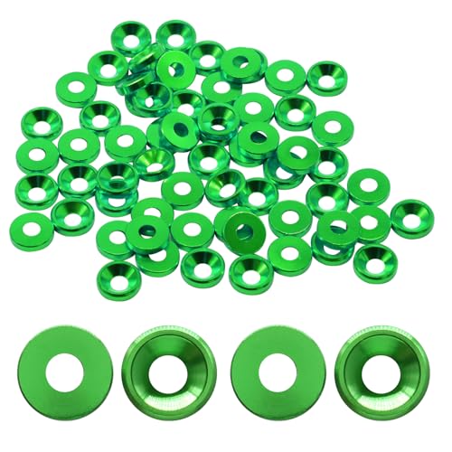 M3 Flat Countersunk Washers, 60 Pack, Green, 8mm, Aluminum