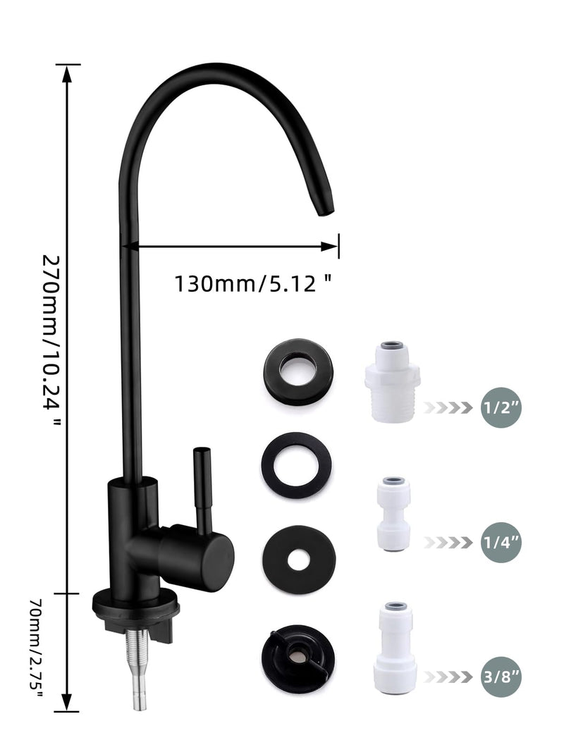 Drinking Water Faucet Matte Black Water Filter Faucet, SUS304 Stainless Steel, Easy to Install Reverse Osmosis Faucet for Kitchen Bar Sink