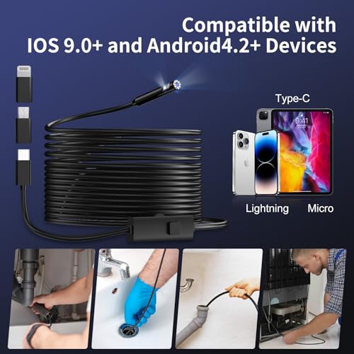 Endoscope Camera with Light, 1920P HD Borescope Inspection Camera 32.8ft Dual Lens