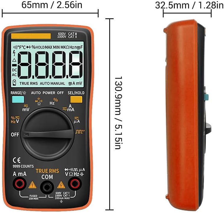 Digital Multimeter Autoranging, True-RMS Multimeter Leads Probes Clips for AC DC Voltage Ammeter Current Ohm Meter