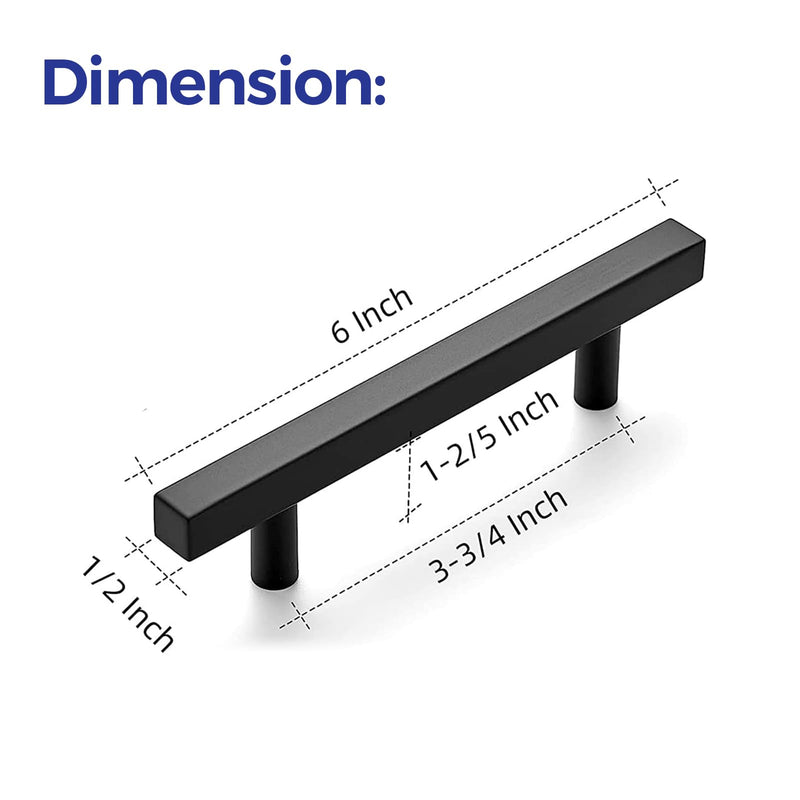 Ravinte 10 Pack 6'' Square Cabinet Pulls Matte Black Stainless Steel Kitchen Drawer Pulls Cabinet Handles 6”Length, 3-3/4” Hole Center