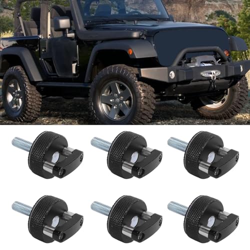 Hard Top Arrow Storage Case Bolts, 6PCS Universal Aluminum Thumb Screws with D Ring for JK JLU JT 2007-2018 (Black) Black