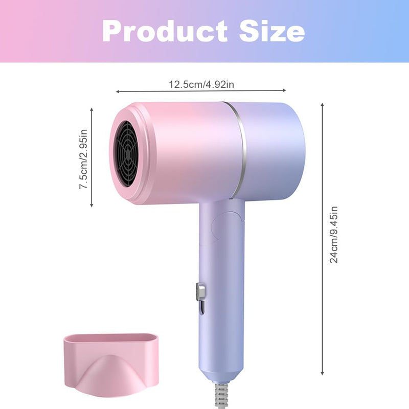 Travel Hair Dryer, Hair Dryer, Fast Drying Ionic Hairdryer with Hot and Cold Button, Small Hair Blow Dryer with 1 Concentrator, Fast Drying Blow Dryer for Home, Travel, Salon (Gradient Colour) Gradient Colour