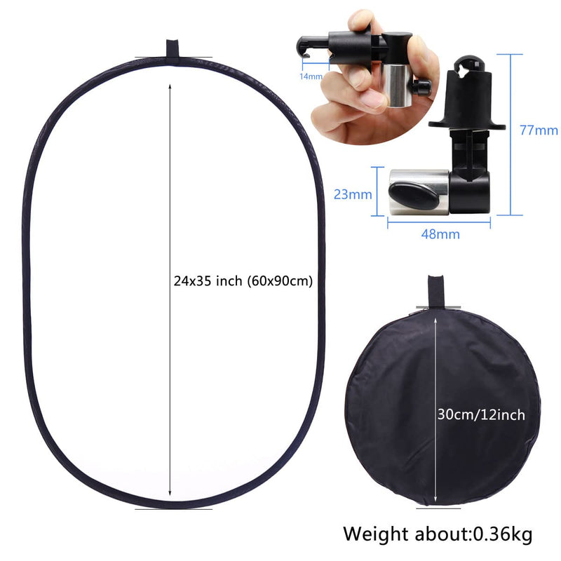 Photography Light Reflector with Clip 5 in 1 Portable 60x90cm/24x35inch Oval Collapsible Multi Disc Photography Studio Photo Camera Lighting Reflector Diffuser Clip60x90cm 5in1