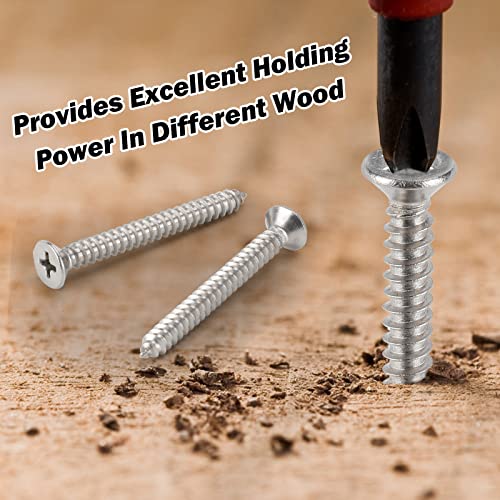 50 PCS #14X3 Stainless Steel Phillips Flat Head Wood Screws,Stainless Steel 18-8 A2(304) Screw,Home Screw Kit by QISHENG #14X3" Colorless 50