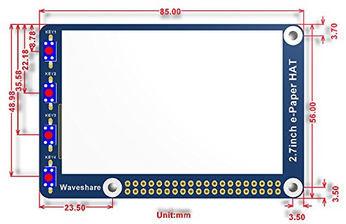 264x176 Resolution 2.7 Inch e-Paper Display HAT E-Ink Screen LCD Module SPI Interface with Embedded Controller for Raspberry Pi 2B 3B 3B+ 4B Zero Zero W/Arduino/STM32/Jetson Nano