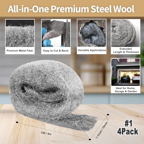 Steel Wool Mice Control, #2 Very Coarse, 3.1 inch x 13 ft, 4 Pack #2 4PCS