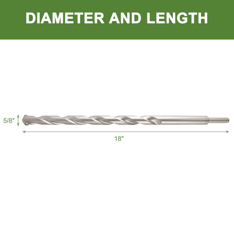 5/8" x 18" Masonry Drill Bits 5/8 inch Concrete Hammer Drill Bits Carbide Tipped, for Cement, Brick, Stone, 3-Flat Shank 5/8" x 18"