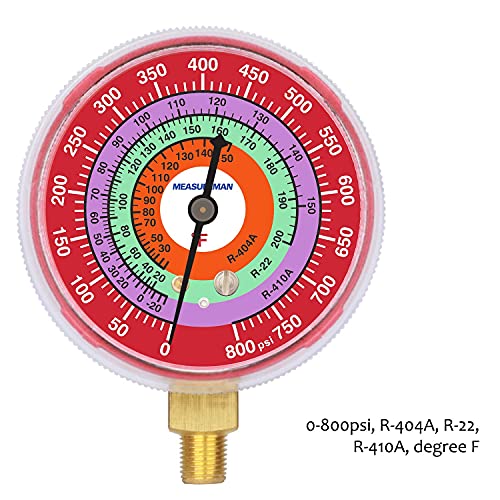 Measureman Refrigeration Pressure Gauge, 2-3/4" Dial, Blue Dial & Red Dial, 1/8" NPT Lower Mount, 30inHg-0-250psi & 0-800psi kit 2-3/4" Dial (Red & Blue Kit)
