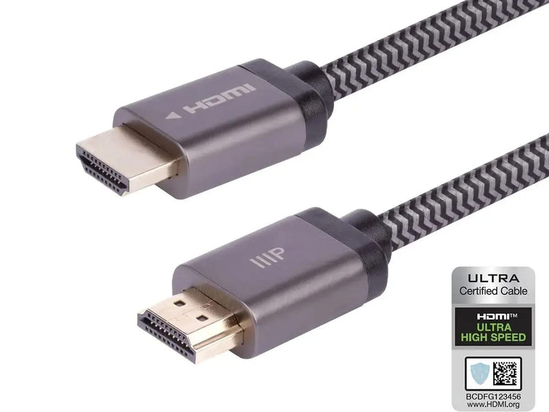 Monoprice 8K Certified Braided Ultra High Speed HDMI 2.1 Cable - 8K@60Hz, 48Gbps, CL2 Rated, 24AWG, 25 Feet, Black Electronic Cable