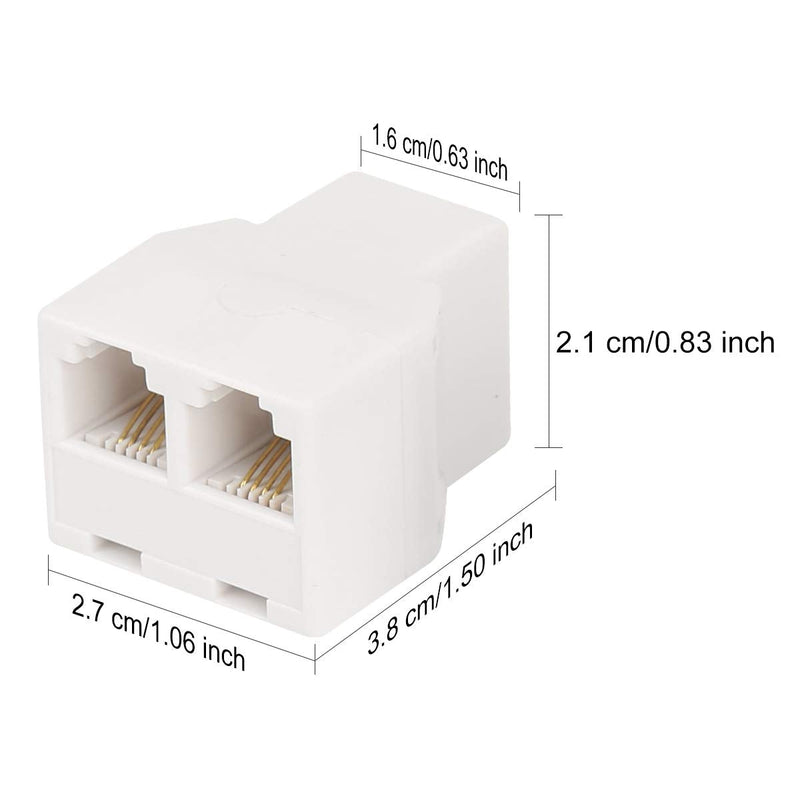 Uvital RJ11 6P4C 1 Female to 2 Female Telephone Line Splitters, Telephone Landline Cable Connector and Separator(White,4 Pack) 4 Pack White