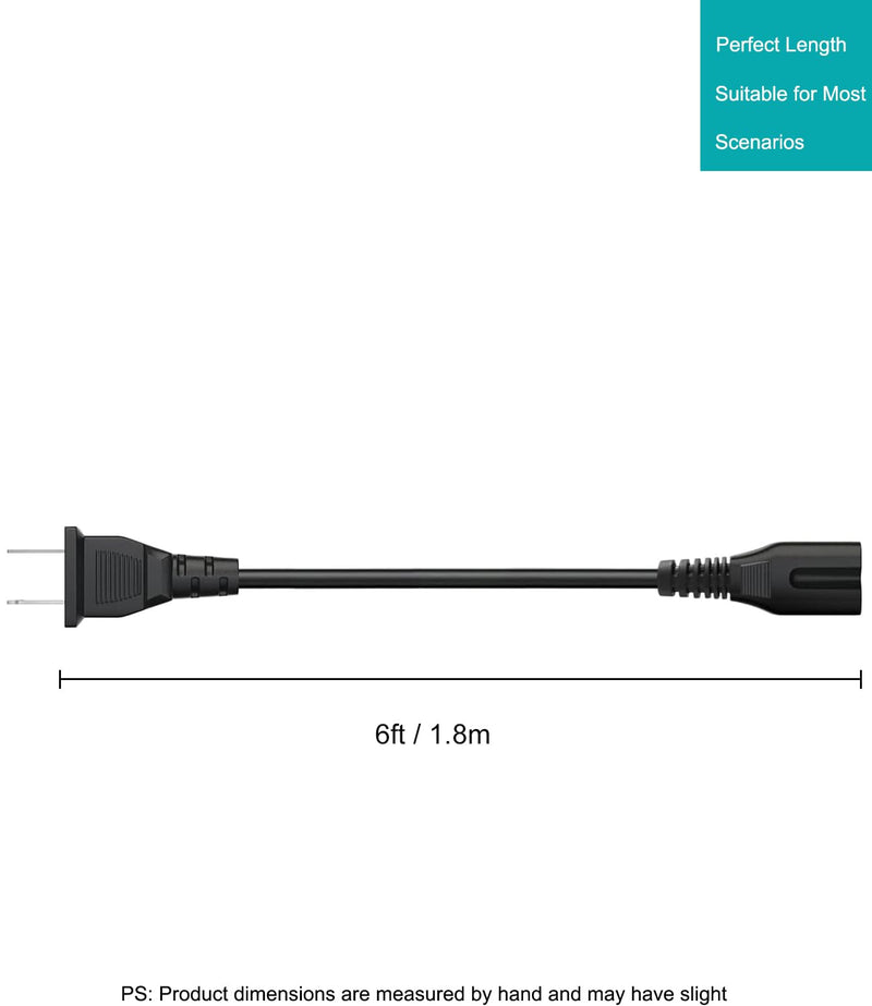 TV Power Cord AC Cable for Samsung 24" 32" 40" 43" 48" 49" 50" 55" 60" 65" 75" Inch LCD HD Smart 4K Curved TV UN55RU8000FXZA UN65RU7100FXZA UN43NU6900FXZA, 2-Slot to 2-Prong Replacement Cable 6Ft 6 Feet