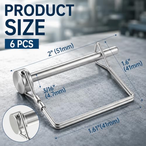 Hicarer 3/16" X 2"（4.8mm X 50mm） 6 Pack Safety Coupler Pins, Trailers Hitch Pin, 316 Stainless Steel Trailer Coupler Pin Heavy Duty Trailer Latch Pins with Wire Retainer for Boat Farm Equipment 3/16" X 2"（4.8mm X 50mm）