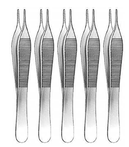 Adson Dressing Surgical Forceps 4 3/4 inch Serrated Pack of 5, Medical, Surgical, Dental, Dermatlogy Use Instruments, Also Can be Uses for Multi Purposes.