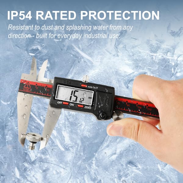 VINCA IP54 Grade Digital Caliper, DCLA-0805 8 Inch/200mm, Inch/Millimeter/Fractions Conversion, Stainless Steel, Large LCD Screen