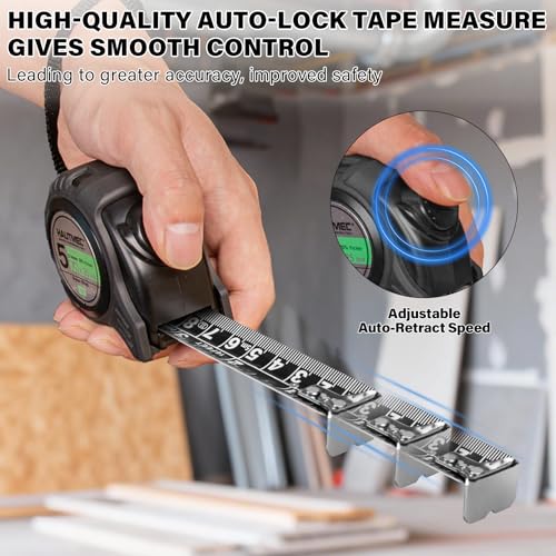  [AUSTRALIA] - HAUTMEC Tape Measure 16ft/5m Dual Scale Metric Measuring Tape, Auto-Lock with Nylon Coated Blade & Rubber Case, for Construction, Woodworking, DIY HT0100-2PC 16ft-2PC