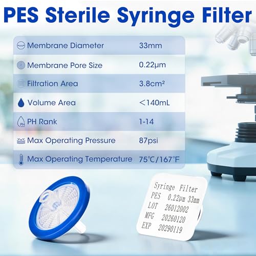 Sterile Syringe Filters PES 0.22µm, Double-Layer 33mm Hydrophilic Membrane 0.2μm 33mm 20