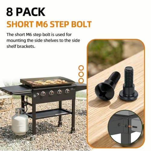 8-Pack Short M6 Step Bolt Compatible with Blackstone Gas Griddles