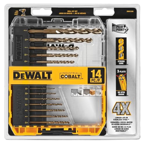 DEWALT Cobalt Alloy Steel Drill Bit Set with Pilot Point, 14-Piece (DWA1240) One Size