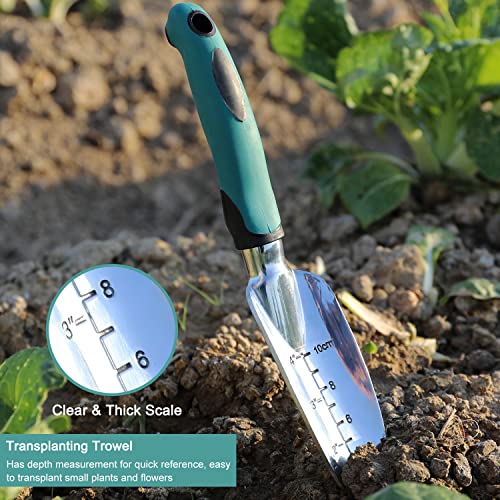 FANHAO Garden Tools Set, 3 Piece Heavy Duty Gardening Tools Cast Aluminum with Soft Rubberized Non-Slip Handle, Durable Garden Hand Tools Garden Gifts for Men Women Teal