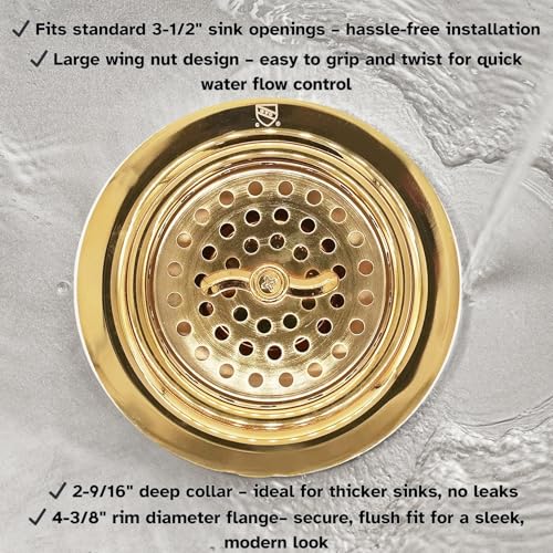 Westbrass A213-01 3-1/2" Wing Nut Twist Style Large Kitchen Sink Basket Strainer, Polished Brass