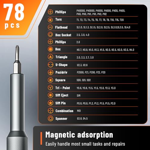 KATERK 80-in-1 Small Screwdriver Set Precision Mini Magnetic Repairs Tool 78