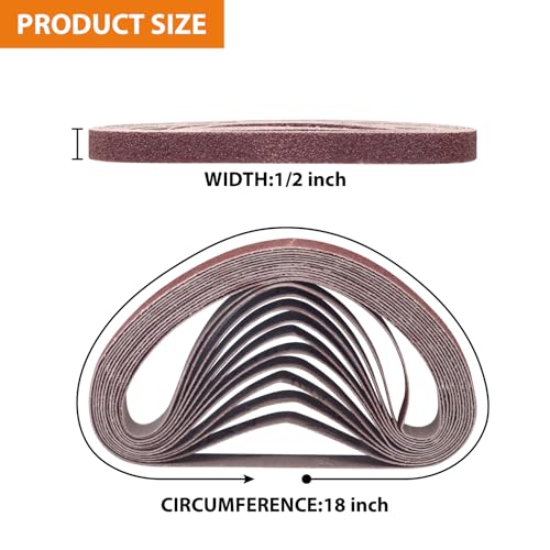 TAOKYID 36 Pack 1/2 x 18 Inch Sanding Belts for Air Belt Sander, Aluminum Oxide File Abrasive Belts 1/2-Inch x 18-Inch, 12 Each of 40/60/80 Assorted Grits 1/2x18 Sanding Belt Sandpaper 1/2x18 inch 36Pcs