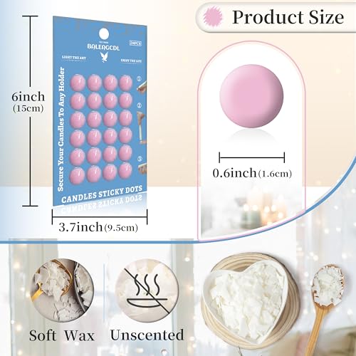 Candle Sticky Dots - Pink Wax Candle Adhesive Dots - Unscented Cire Adhesive for Secure Candle Placement - Easy Clean and Traceless Adhesive for DIY Projects - Pack of 24 EAG-CSD-PINK