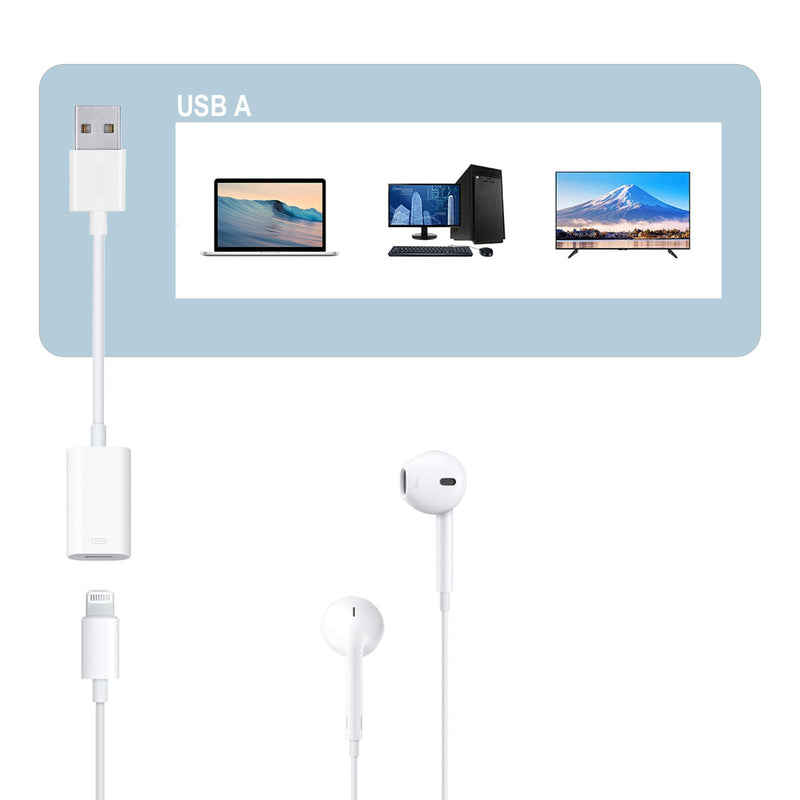 USB Male to Lightning Female Audio Adapter Cable,Type A to Lightning Dongle Converter Support Volume Control Mic Compatible with MacBook Computer PC Headphone,Earphones, Earbuds, and More