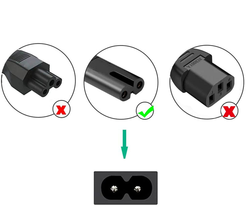 AC 2 Prong Power Cord 5FT Wall Plug 2-Slot TV Power Cable, for HP Dell LG Samsung Asus Acer Sony Sharp Toshiba Laptop Monitor LED LCD Printer PS2 PS3 Slim Ps4 Xbox Game Console Supply Cable