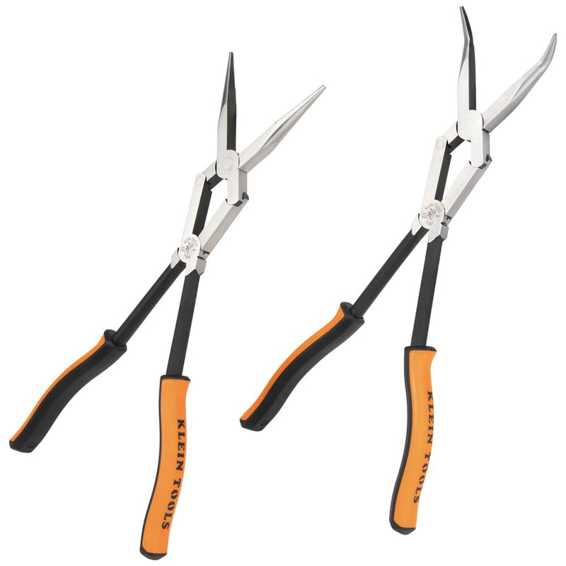 Klein Tools 71402 Needle Nose Pliers and Bent Nose Pliers Set, Knurled Jaws, Double Rivet, Extended Reach for Tight Spaces, 13-Inch, 2-Piece