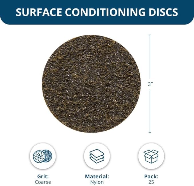 Benchmark Abrasives 3 Inch Sanding Discs Quick Change Nylon Surface Conditioning Discs, Drill & Die Grinder Sanding Disc Rust Remover for Metal Paint Stripper & Removal, Polishing - (25 Pack)(Coarse) Coarse