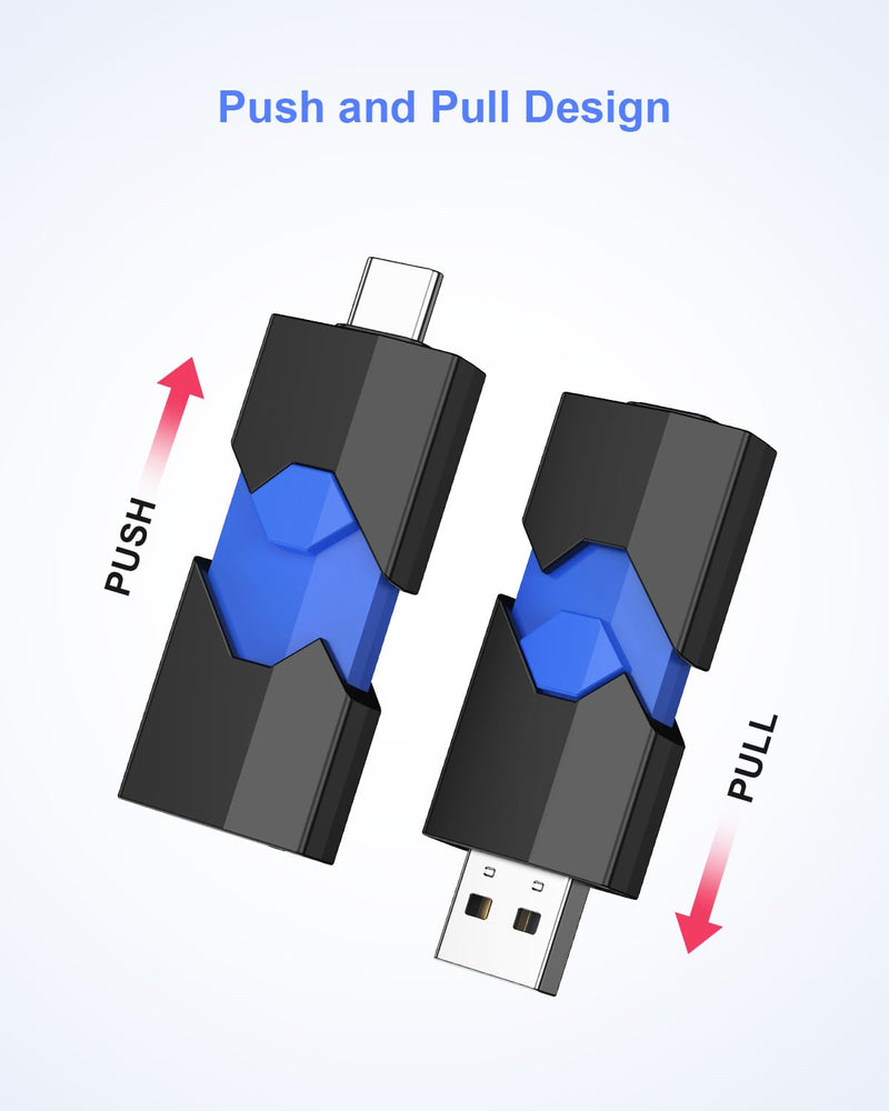 JUANWE 64GB USB C Flash Drive 3 Pack - 2 in 1 Type C + USB A Thumb Drives Retractable Dual Drive USB-C Memory Stick Jump Drive for iPhone 15, iPad, Android Phones, Tablet, Laptop, Computers