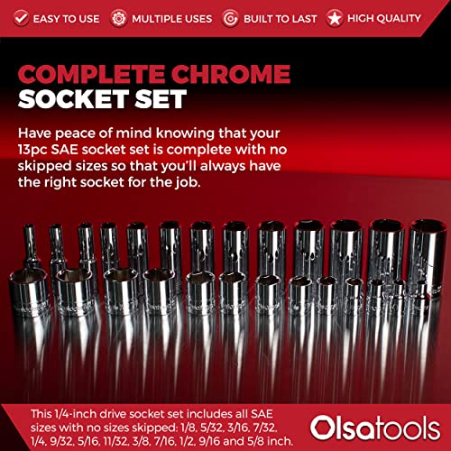 Olsa Tools 1/4-Inch Drive SAE Deep Socket Set - 13pc 13pc, 1/4-Inch Drive