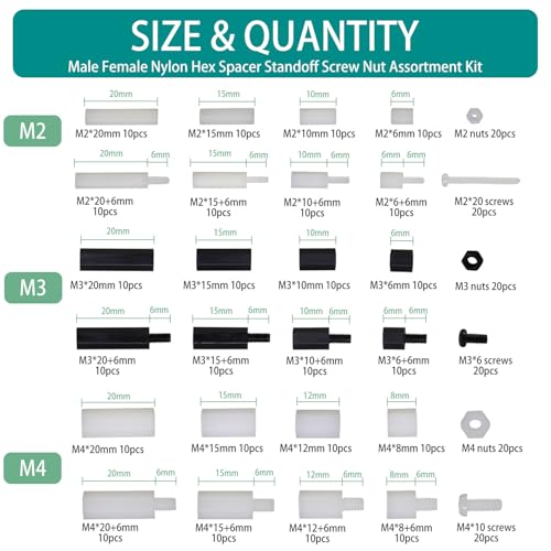 360pcs M2 M3 M4 Male Female Nylon Hex Spacer Standoff Screw Nut Assortment Kit