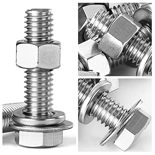 3/8-16 x 3-1/2" Hex Head Bolts Screws, Nuts, Flat and Lock Washers Assortment Kit, 304 Stainless Steel(18-8), Machine Fully Thread, Bright Finish 5Sets 3/8-16 x 3-1/2" (5Sets)