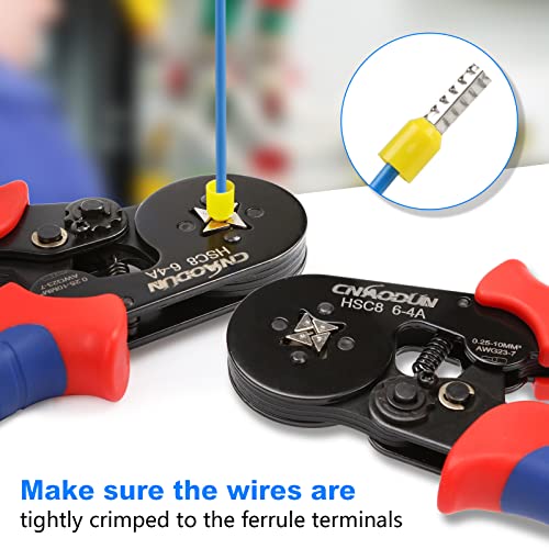 Ferrule Crimping Tool Kit, CNAODUN for AWG 23-7 with 1900PCS Wire Ferrules Terminals Self-Adjustable Ratchet Wire Ferrule Crimper Ferrule Crimping 6-4A