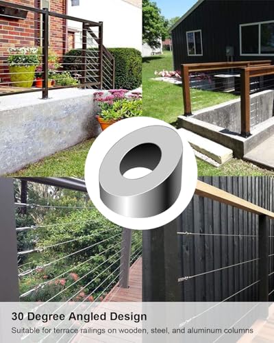 20 Pcs 5/16" ID Angle Washers for 1/8" 3/16" Cable Railing Posts Hardware, Stainless Steel 30 Degree Angle Beveled Washer for Indoor Outdoor Stair Deck Ship Rigging Metal Wood Aluminum End Posts