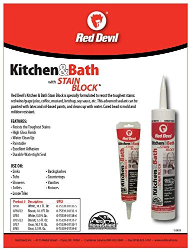 Red Devil 075522 Kitchen & Bath Stain Block Sealant, 1-Pack, Biscuit 1 Pack 5.5 oz.