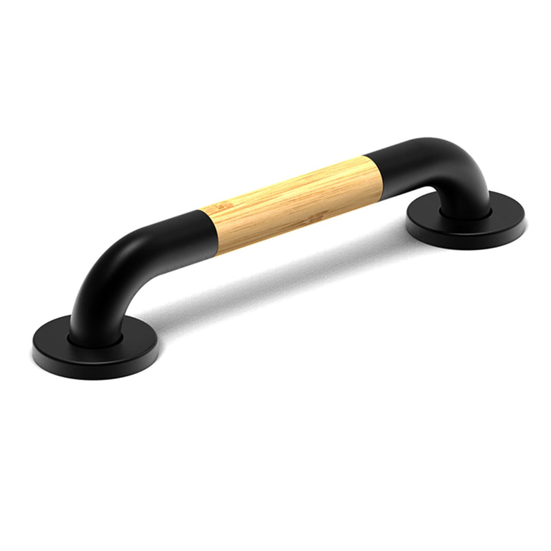 Safety Grab Bar for Bathroom & Toilet, Natural Bamboo Handle, ADA Compliant Balance Assist Handrail for Handicap and Seniors, 12in Matte Black