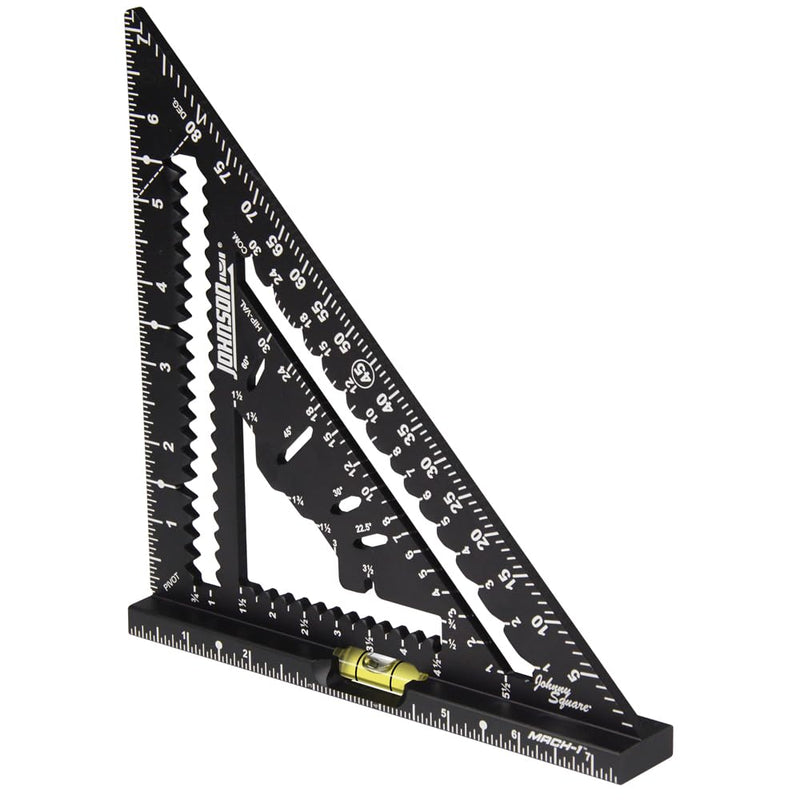 Johnson Level & Tool 1904-0700V 7-1/4" Johnny Square® MACH-1™ Smart Mark™ Rafter Square with Level Vial, Black 7-1/4-inch MACH-1 with Level Vial