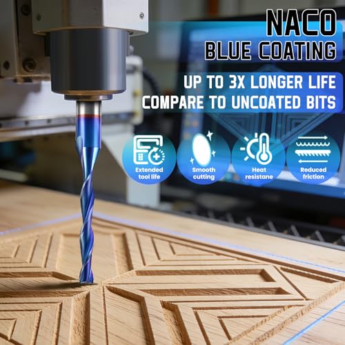 HQMaster CNC Router Bits 1/8" Shank 1/16" Cutting Dia. CNC Bit End Mill Flat Nose Carbide Endmill Two Flute Spiral Upcut Milling Cutter Tool Set for Wood PVC MDF Hardwood 10Pcs