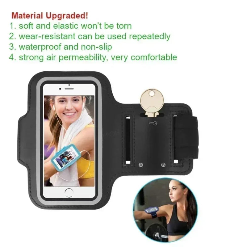 5.5inch Phone Armband Smartphone Key Holder for iPhone Sports Outdoor Arm Bag Gym Running Phone Bag Arm Band Case for Samsung (Black) black