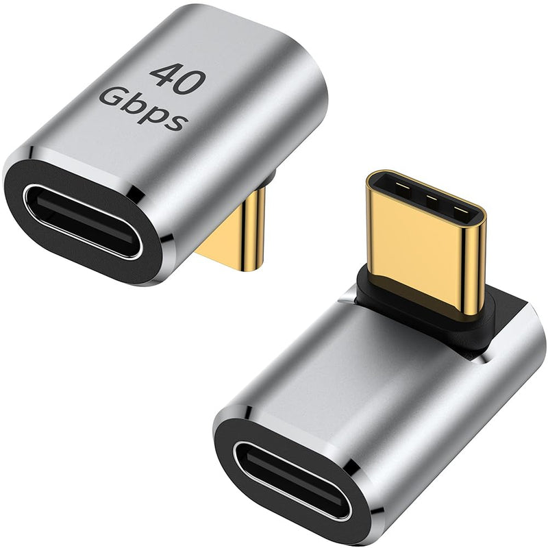 AuviPal USB C 90 Degree Adapter (2 Pack), USB C Male to Female L Shape Right Angle Connector for Steam Deck, ROG Ally, MacBook, Tablet, Phone and More - Silver