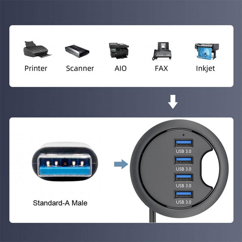 NFHK USB 3.0 Hub 4 Port USB 60mm Desk Grommet Splitter Dock Station Interface for Desktop PC Desk 4-USB3.0