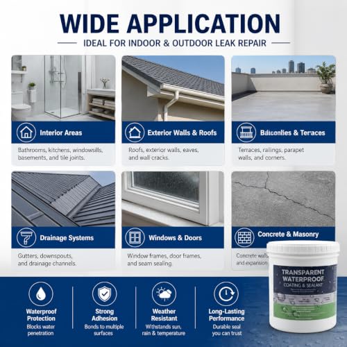 Clear Waterproof Sealant for Bathroom, Roof & Wall Leak Repair Coating