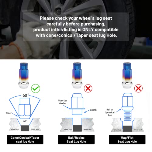 20 Pieces Chrome Lug Nuts, M12x1.25 Open End Wheel Nuts, Taper Acorn Seat, Closed End Bulge Acorn Lug Nut, Forged Locknut Racing Nut Set with 1 Nut Socket Key Fit for Various Cars- Red & Blue M12xP1.25 B