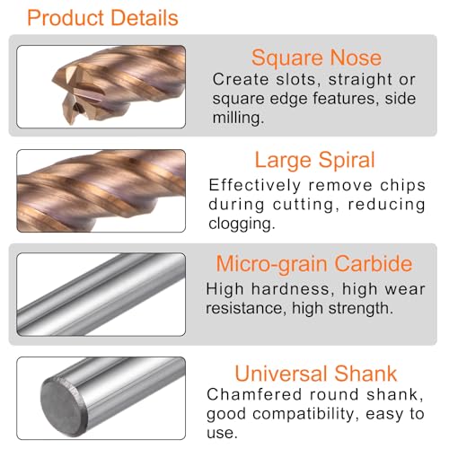 HARFINGTON 5pcs Carbide Square End Mill 6mm (15/64") Dia 6mm (15/64") Shank