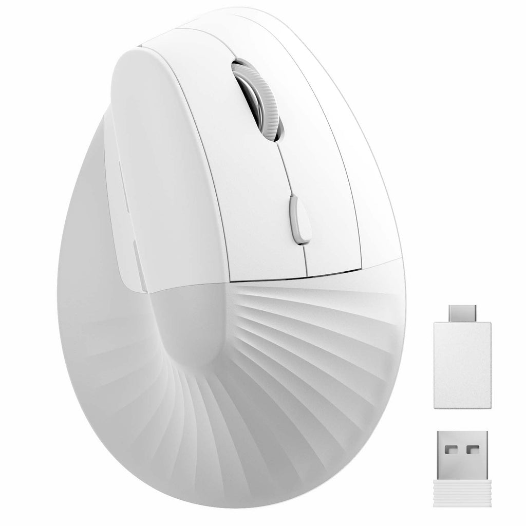 Unipows Ergonomic Vertical Mouse, Wireless Type C Rechargeable Mouse with USB & Type C Adapter, Silent Small Mouse for Notebook, Laptop, Desktop, PC, MacBook and All Type C Devices White