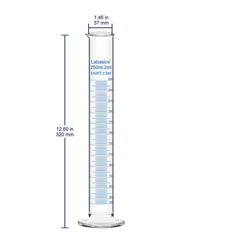 Labasics 3-Pack Borosilicate Glass 250 ml Heavy Wall Graduated Cylinder Measuring Cylinder